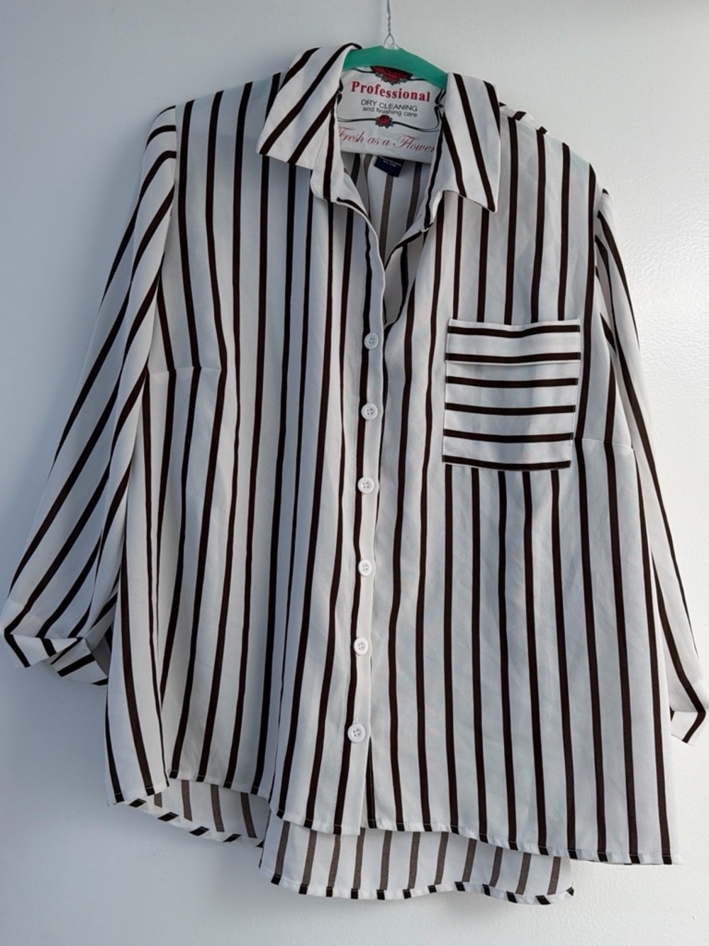 Professional Men's White Shirt with Black Stripes - Classic Button-Up